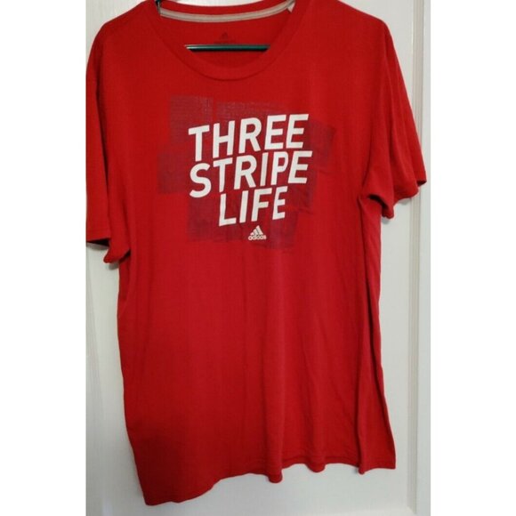Adidas 3 Three Stripe Life T-Shirt Size XL Red - Picture 1 of 5